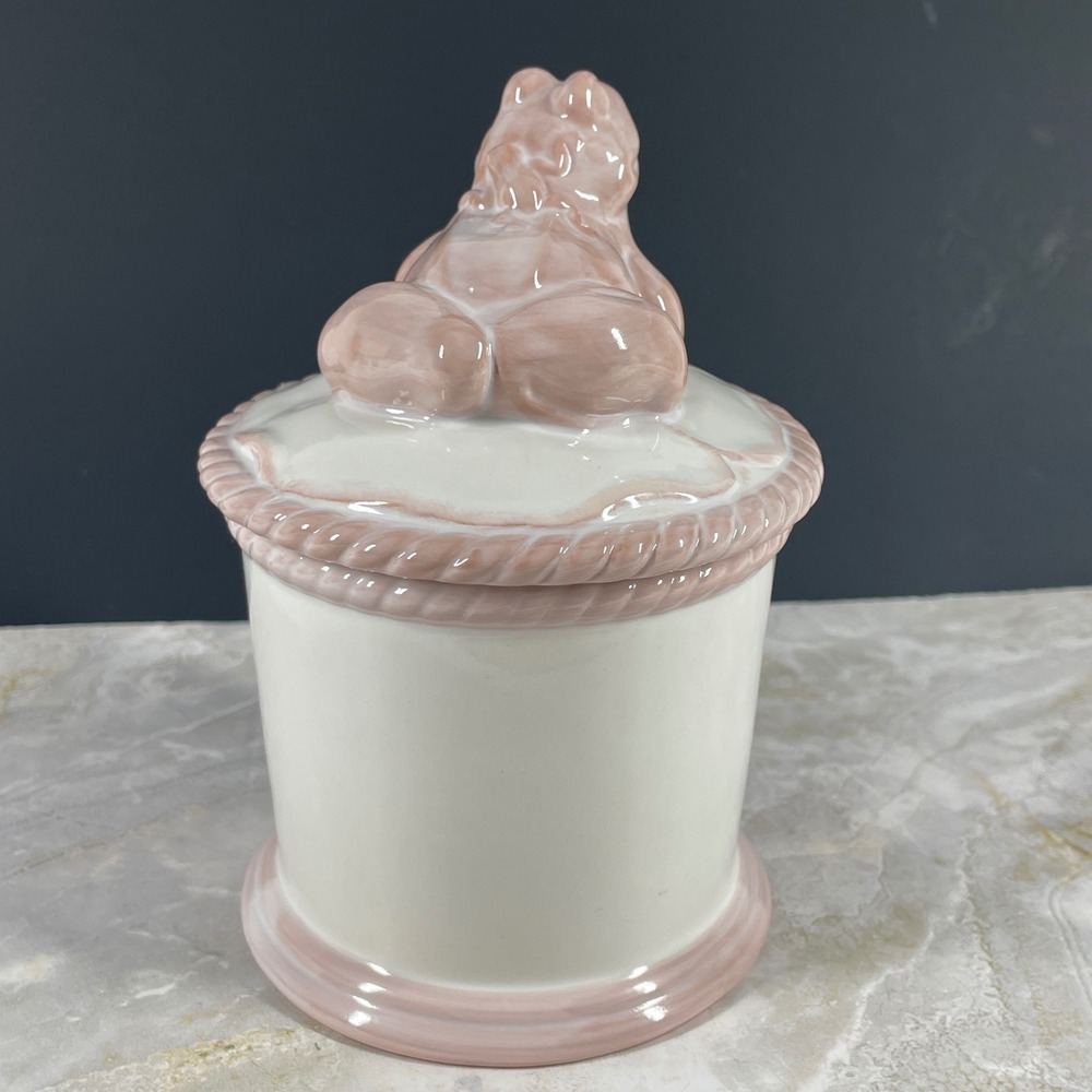 DEMDACO Perennial Friends Frog Ceramic Canister Jar Pink White Girls Nursery MCM - Picture 3 of 14